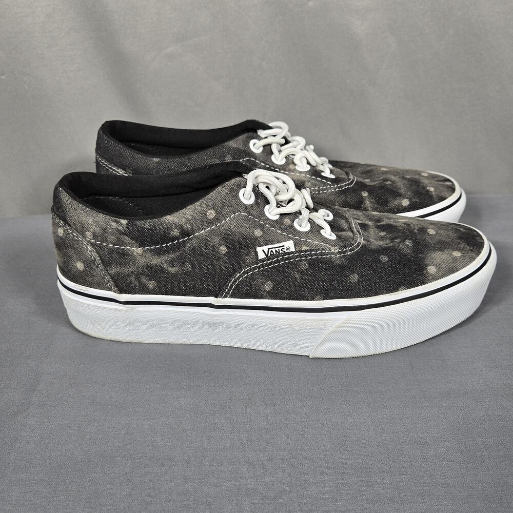Vans Doheny Platform Sneakers Womens 8 Black Gray Canvas Polka Dot Skate‎ Shoes